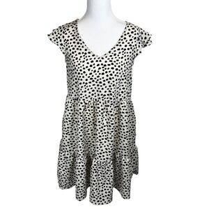 FSL apparel Abstract Polka Dot Tiered Dress V-Neck Tie Back Cap Sleeve-Small